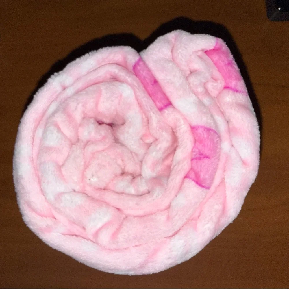 PEEPS Happy Easter Pink Plush Blanket / Throw with Bunnies, Bows and Dots.